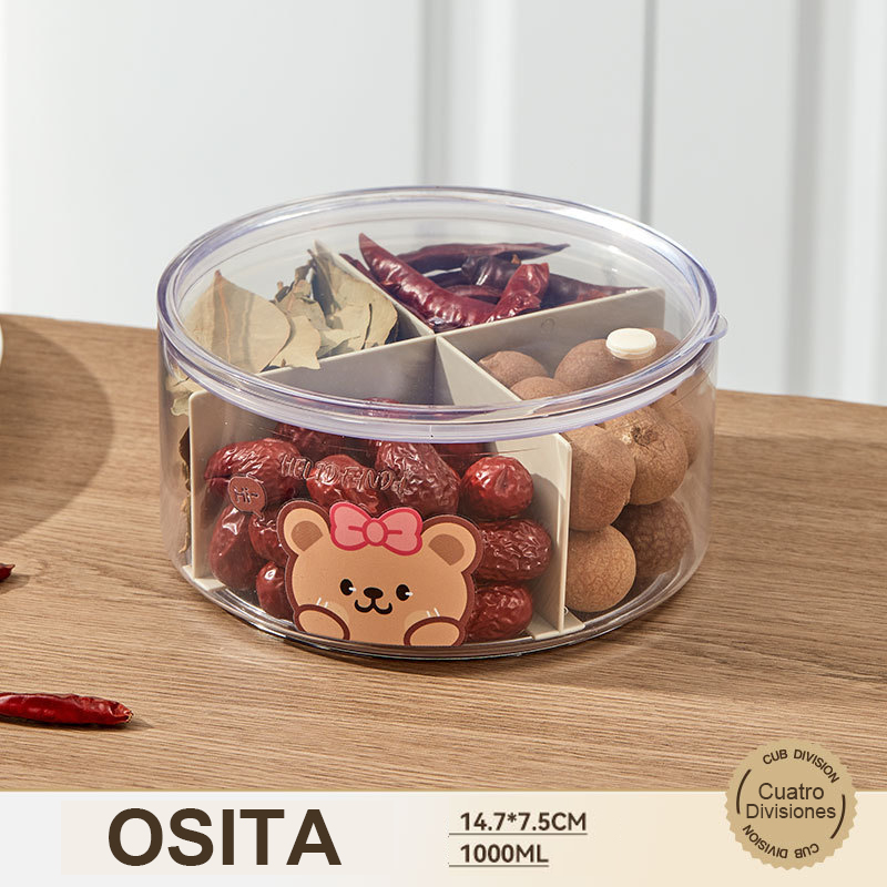 A08526-X - Taper/Contenedor para Alimentos Transparente con 4 Divisiones - Helid Fanda - 1000Ml