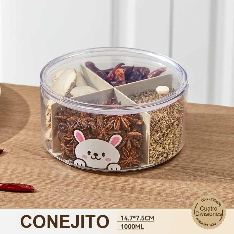 A08526-X - Taper/Contenedor para Alimentos Transparente con 4 Divisiones - Helid Fanda - 1000Ml