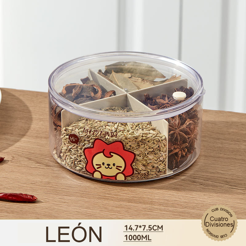 A08526-X - Taper/Contenedor para Alimentos Transparente con 4 Divisiones - Helid Fanda - 1000Ml